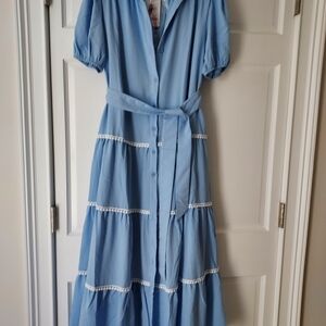 English Rose Sky Blue Button Maxi Dress